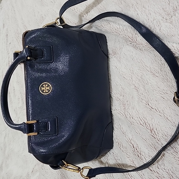 Tory Burch Hudson Bay Blue Leather Gold Hardware NWT - Picture 5 of 14